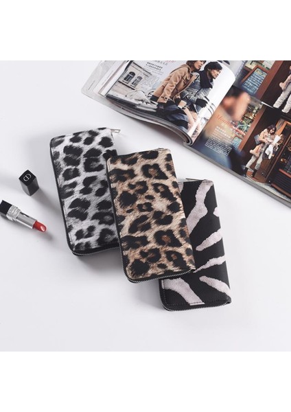 Deri Kadın Cüzdan Klasik Leopar Hayvan Baskı Uzun Cüzdan Kadın Kart Tutucu El Çantası Moda Bayan Çantalar (Yurt Dışından)