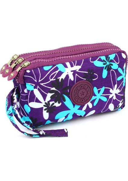 3 Fermuarlar Kadın Cüzdan Kanvas Kumaş Bayan Çantalar Moneybags Çiçek Bozuk Para Cüzdanı Debriyaj Bileklik Çanta Kız Cüzdan Çanta Billfold (Yurt Dışından)