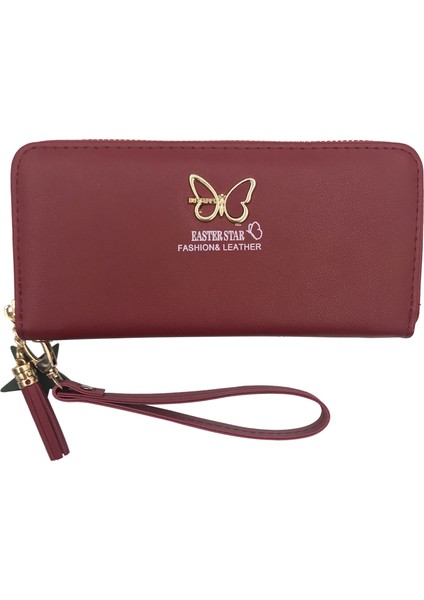 Kadınlar Için Lüks Moda Cüzdanlar 2022 Yeni Kelebek Uzun Cüzdan Pu Düz Renk Fermuarlı El Çantası Bayan Uygun Bozuk Para Cüzdanı (Yurt Dışından)