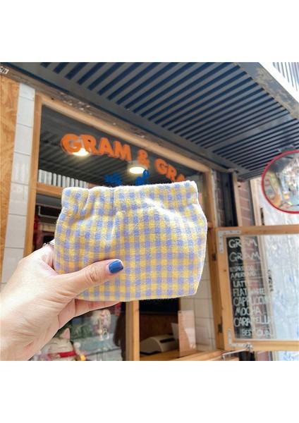 Pamuklu Kumaş Ekose Cüzdan Ruj Çanta Kadın Vintage Yumuşak Kumaş Depolama Kılıfı Tatlı Bozuk Para Çantaları Sevimli Kız Basit El Çantası (Yurt Dışından)