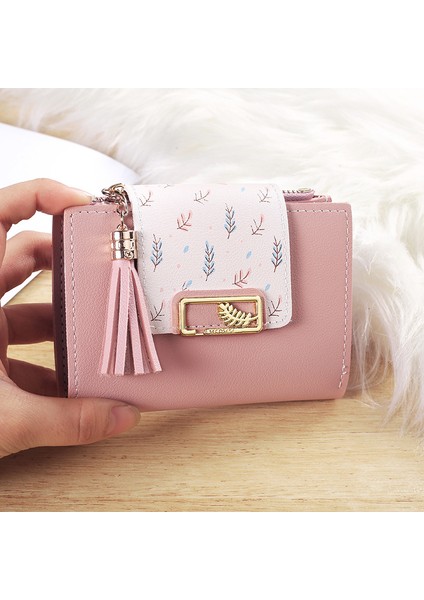 2021 Yeni Kadın Cüzdan Pu Moda El Çantası Püskül Kolye Kısa Kadın Cüzdan Düz Renk Kadın Yaprak Bozuk Para Cüzdanı Kore (Yurt Dışından) modelleri