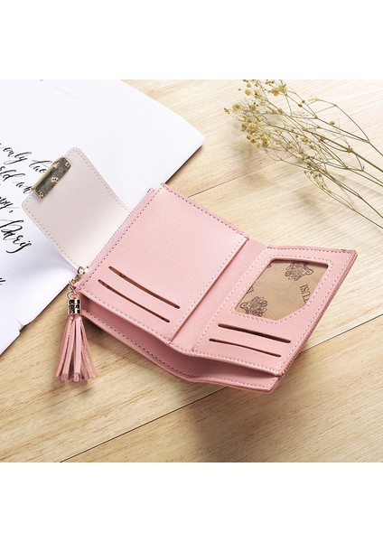 2021 Yeni Kadın Cüzdan Pu Moda El Çantası Püskül Kolye Kısa Kadın Cüzdan Düz Renk Kadın Yaprak Bozuk Para Cüzdanı Kore (Yurt Dışından) fırsatları