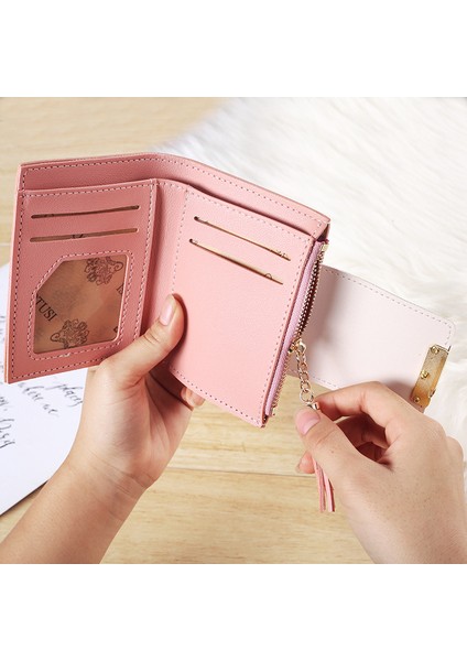 2021 Yeni Kadın Cüzdan Pu Moda El Çantası Püskül Kolye Kısa Kadın Cüzdan Düz Renk Kadın Yaprak Bozuk Para Cüzdanı Kore (Yurt Dışından) indirimleri