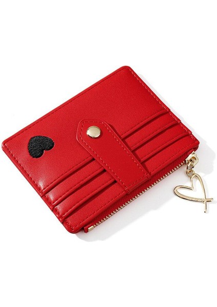 Kadın Çoklu Yuvalı Kart Tutucu Moda Kalp Şeklinde Işlemeli Küçük Ince Kadın Cüzdan Bayanlar Bozuk Para Cüzdanı Para Klipsi Kılıfı (Yurt Dışından)