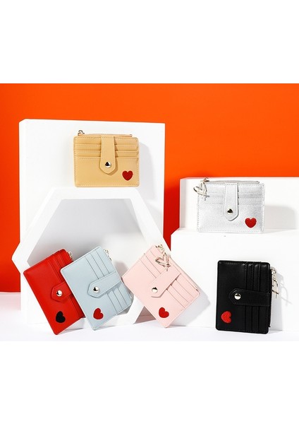 Kadın Çoklu Yuvalı Kart Tutucu Moda Kalp Şeklinde Işlemeli Küçük Ince Kadın Cüzdan Bayanlar Bozuk Para Cüzdanı Para Klipsi Kılıfı (Yurt Dışından) fırsatları