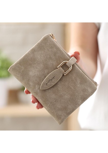 Moda Kadın Kısa Çantalar 2022 Vintage Pu Deri Bayan Çıtçıt Kısa Debriyaj Cüzdan Küçük Mat Kadın Cüzdan Kadın Çanta (Yurt Dışından)