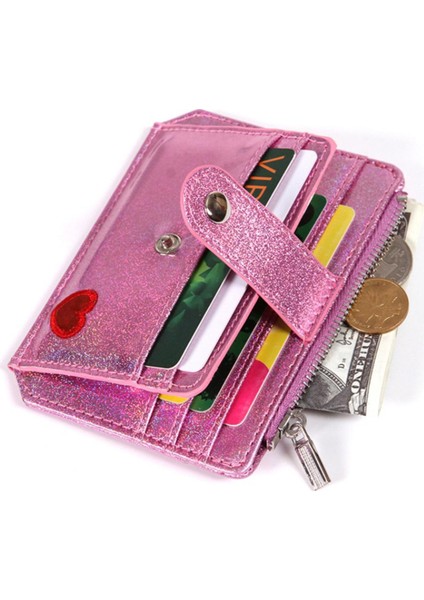 Mini Lazer Cüzdan Glitter Şeffaf Kalp Nakış Kadın Fermuar Toka Bozuk Para Cüzdanı Moda Kımlık Kartı Tutucu Bayan Debriyaj (Yurt Dışından)