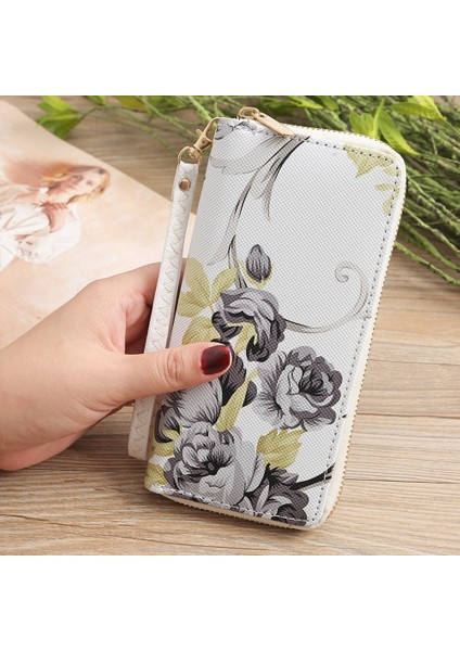 Yeni Kadın Gül Baskı Cüzdan Uzun Çanta Moda Vahşi Fermuarlı Debriyaj Çanta Çoklu Kart Cüzdan Çanta Kart Sahibinin Cartera Para Çantası (Yurt Dışından) fiyatları