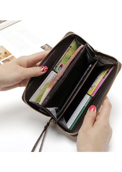 Yeni Kadın Gül Baskı Cüzdan Uzun Çanta Moda Vahşi Fermuarlı Debriyaj Çanta Çoklu Kart Cüzdan Çanta Kart Sahibinin Cartera Para Çantası (Yurt Dışından) indirimleri