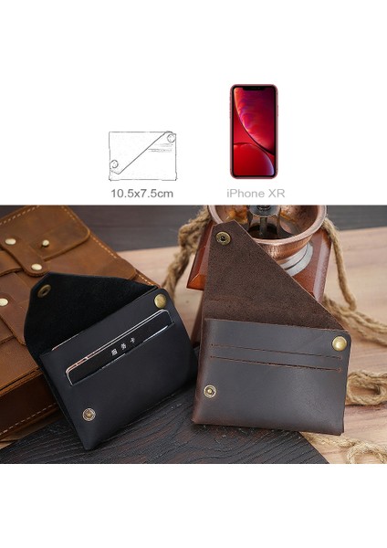 Moterm 100% Hakiki Deri Vintage Çılgın At Deri Kimlik Kartı Tutucu Retro Kartvizit Tutucu Erkek Bozuk Para Çantaları Cüzdan (Yurt Dışından)
