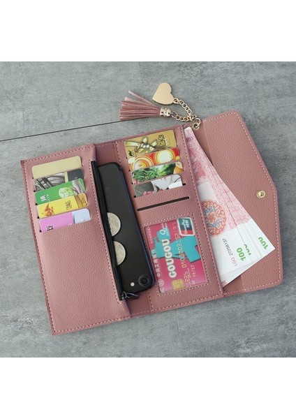 Uzun Cüzdan Kadın Çantalar Püskül Bozuk Para Cüzdanı Kart Sahibinin Kadın Pu Deri Debriyaj Para Çantası Çoklu Kart Yuvaları Cüzdan Telefon Çantası (Yurt Dışından) modelleri