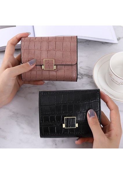 Yeni Küçük Cüzdan Kadın Kısa Saf Renk Basit Timsah Desen Üç Katlı Öğrenci Toka Büyük Kapasiteli Bozuk Para Cüzdanı Kadın Çantası (Yurt Dışından) indirimleri