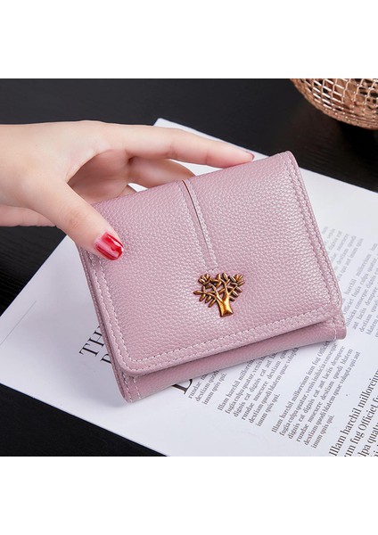 Göbeklady Kadın Mini Cüzdan Sevimli Moda Çok Fonksiyonlu Ekstra Kapasiteli Üç Katlı Pu Deri Bozuk Para Cüzdanı Kart Anahtarlık (Yurt Dışından)