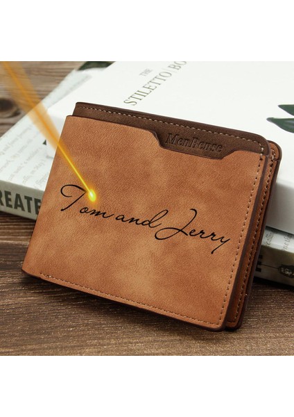 Küçük Ince Cüzdan Erkekler Lüks Marka Tasarımcısı Özel Kazınmış Isim ve Tasarım Cüzdan Baba Koca O'na Kişiselleştirilmiş Hediye (Yurt Dışından)