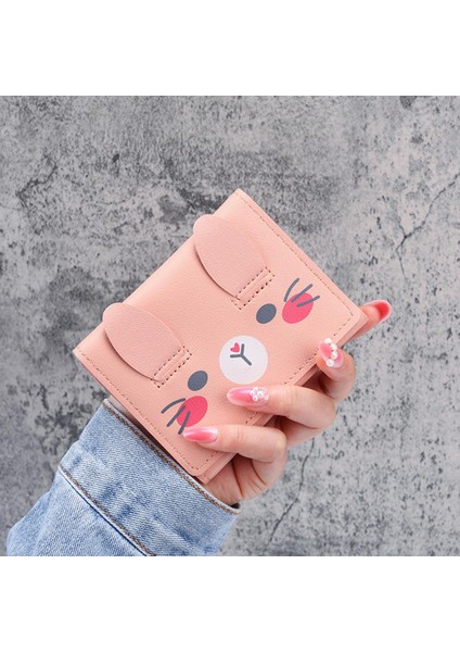 Kısa Cüzdan Öğrenci Sevimli Karikatür Çantalar Kadın Moda Desen Kadın Mini Düz Renk Üç Katlı Öğrenci Cüzdan Kart Sahibinin (Yurt Dışından)