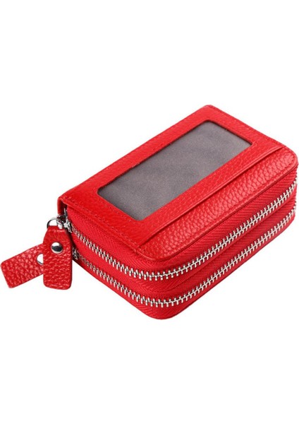 Moda Marka Hakiki Deri Kadın Kart Tutucu Çift Fermuarlı Büyük Kapasiteli Kadın Kımlık Kredi Kartı Durumda Çanta Cüzdan (Yurt Dışından)