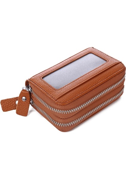 Moda Marka Hakiki Deri Kadın Kart Tutucu Çift Fermuarlı Büyük Kapasiteli Kadın Kımlık Kredi Kartı Durumda Çanta Cüzdan (Yurt Dışından) indirimleri