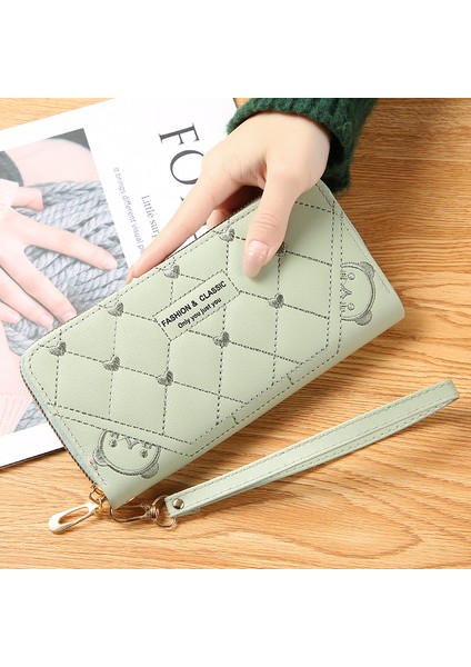 Moda Klasik Kadın Kalp Nakış Ayı Cüzdan Uzun Fermuar Büyük Kapasiteli Bozuk Para Cüzdanı El Cep Telefonu El Çantası (Yurt Dışından) indirimleri
