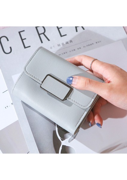 Yeni Stil Kısa Bayan Cüzdan Basit Damalı Dekorasyon Moda Litchi Desen Kadın Düz Renk Üç Katlı Öğrenci Cüzdanı (Yurt Dışından) fiyatları