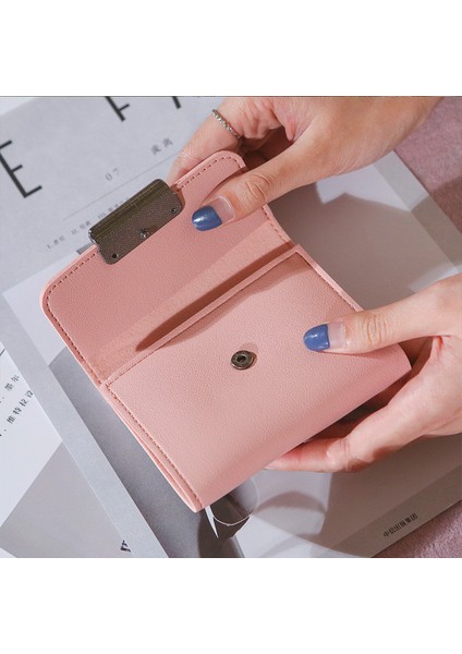 Yeni Stil Kısa Bayan Cüzdan Basit Damalı Dekorasyon Moda Litchi Desen Kadın Düz Renk Üç Katlı Öğrenci Cüzdanı (Yurt Dışından) modelleri
