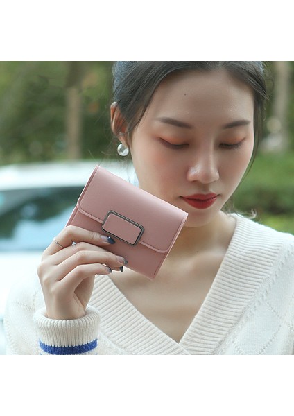 Yeni Stil Kısa Bayan Cüzdan Basit Damalı Dekorasyon Moda Litchi Desen Kadın Düz Renk Üç Katlı Öğrenci Cüzdanı (Yurt Dışından) fırsatları