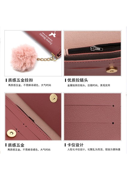 Yeni Moda Kadın Uzun Cüzdan Saf Renk Yün Topu Yay Debriyaj Çanta Kart Çantası Bozuk Para Cüzdanı Standart Cüzdan Pu Katı Polyester (Yurt Dışından) fırsatları