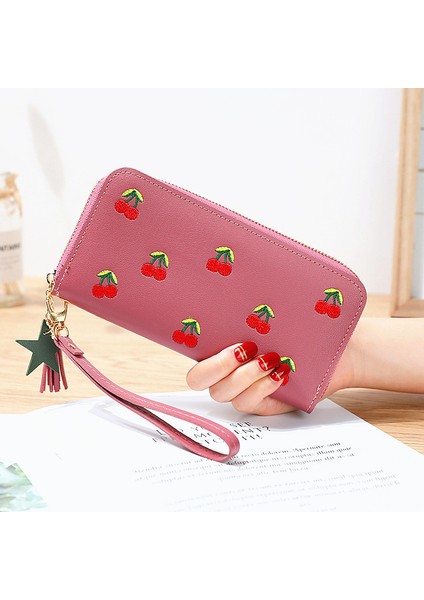Moda Püskül Cüzdan Kadın Uzun Deri Kiraz Bayan Cüzdan Işlemeli Fermuar El Çantası Kart Çanta Porte Feuille Femme (Yurt Dışından) fiyatları