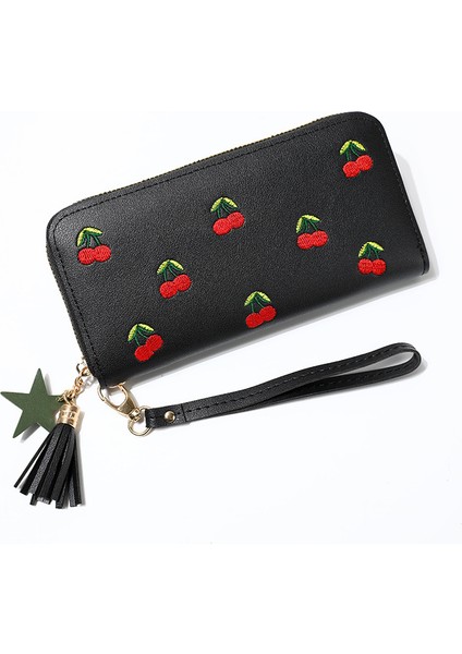Moda Püskül Cüzdan Kadın Uzun Deri Kiraz Bayan Cüzdan Işlemeli Fermuar El Çantası Kart Çanta Porte Feuille Femme (Yurt Dışından) modelleri