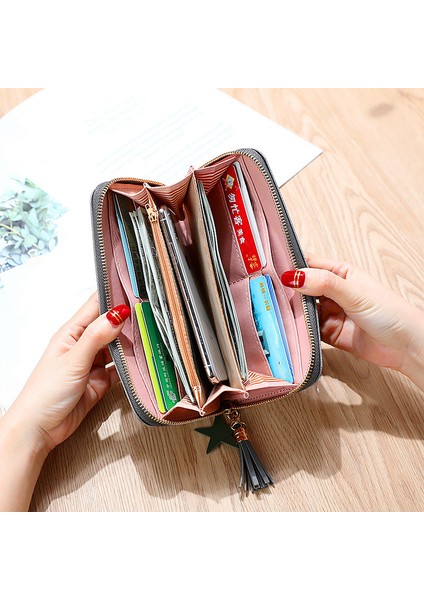 Moda Püskül Cüzdan Kadın Uzun Deri Kiraz Bayan Cüzdan Işlemeli Fermuar El Çantası Kart Çanta Porte Feuille Femme (Yurt Dışından) indirimleri