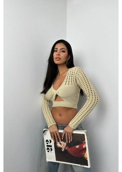 Ajurlu Crop Triko Bluz modelleri