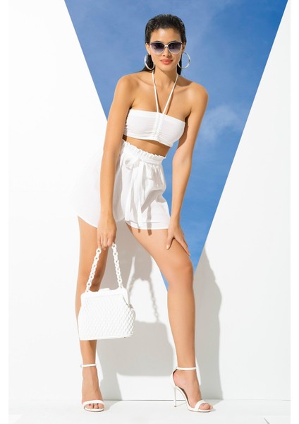 2'li Organik İpli Ekru Büstüyer Şort Takım fırsatları