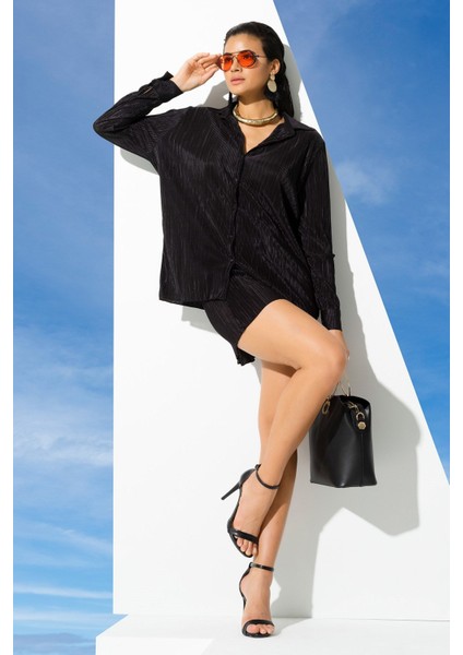 2'li Piliseli Gömlek Şort Siyah Takım fiyatları