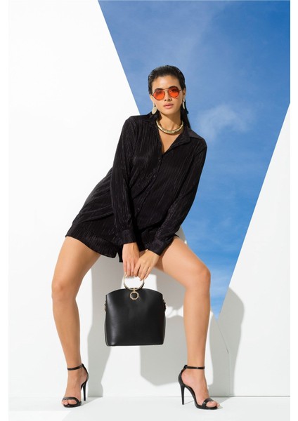 2'li Piliseli Gömlek Şort Siyah Takım fırsatları