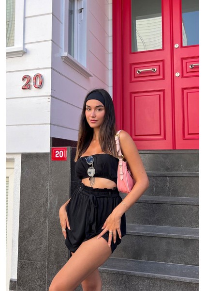 2'li Bustiyerli Siyah Alt Üst Şort Takım indirimleri