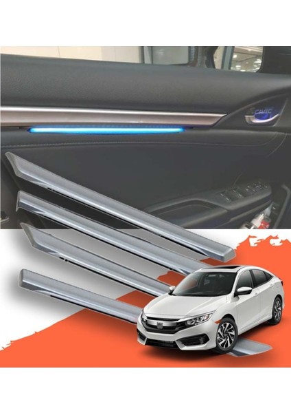 Honda Civic Honda Civic Uyumlu Fc5/fk7 Için Işıklı Kapı Iç Çıtası Seti Mavi 2016+