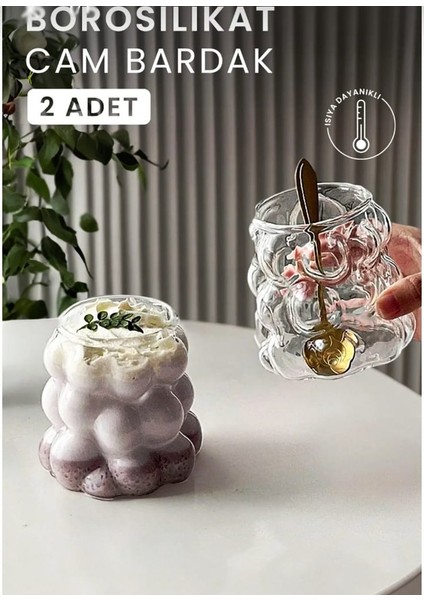 Isıya Dayanıklı Borosilikat Bubble Bardak Dekoratif Sunum Kahve Kokteyl Bardağı 350 ml