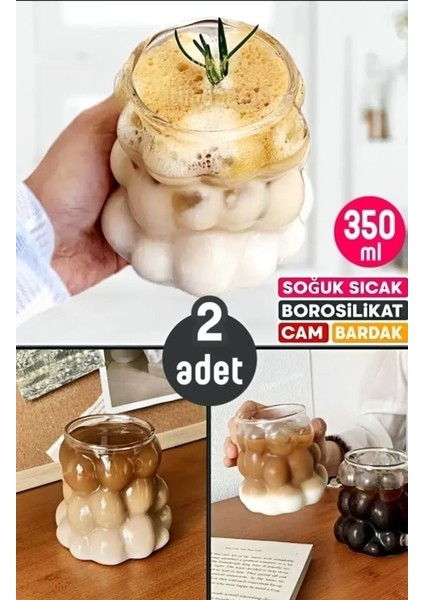 Isıya Dayanıklı Borosilikat Bubble Bardak Dekoratif Sunum Kahve Kokteyl Bardağı 350 ml