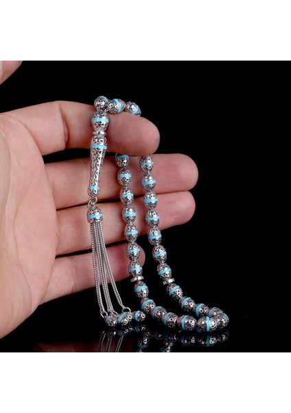 Arpa Kesim Turkuaz Renk Mineli 925 Ayar Gümüş Tesbih modelleri