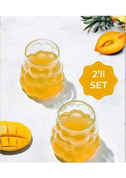 Isıya Dayanıklı Borosilikat Bubble Bardak Dekoratif Sunum Kahve Kokteyl Bardağı 350 ml