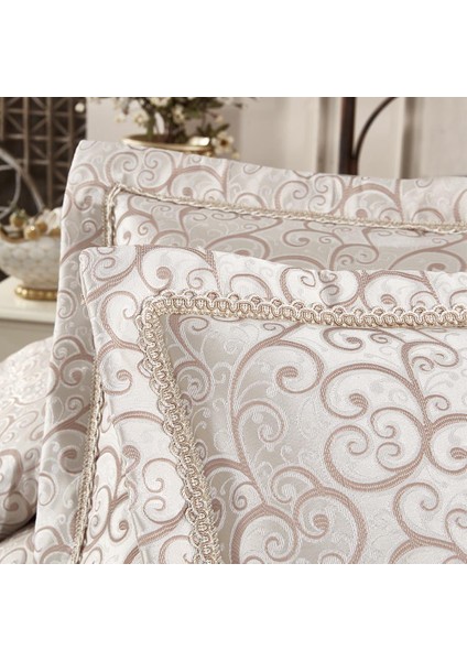 Elegante Lenora Krem-Vizon Çift Kişilik Çeyizlik Yatak Örtüsü fırsatları