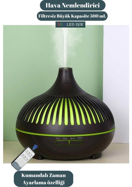 Siyah Hava Nemlendirici Aromatik Oda Kokusu Difüzörü Buhar Ultrasonik LED Işıklı 500 ml Buhar Makin