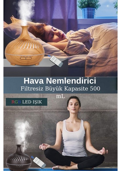 Siyah Hava Nemlendirici Aromatik Oda Kokusu Difüzörü Buhar Ultrasonik LED Işıklı 500 ml Buhar Makin fırsatları