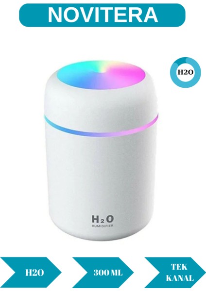 2 Yıl H2O Humidifier 300 ml Ulrasonik Hava Nemlendirici Buhar Makinesi ve Aroma Difüzörü H2O Beyaz