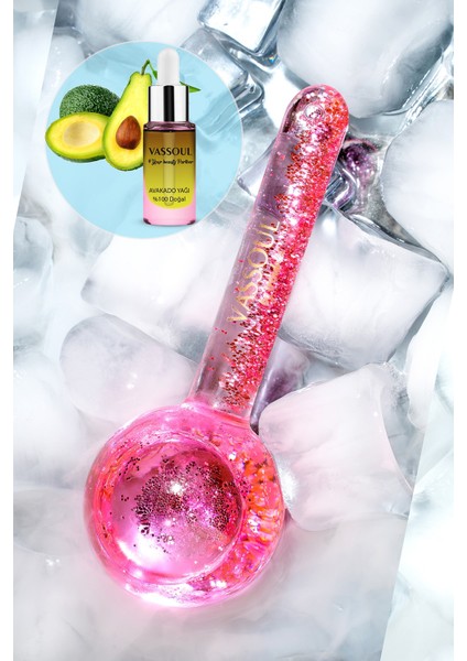 Aydınlatıcı Ice Globe Buz Küresi Soğuk Terapi Topu Pink + Avokado Yağı Ice Roller Pembe