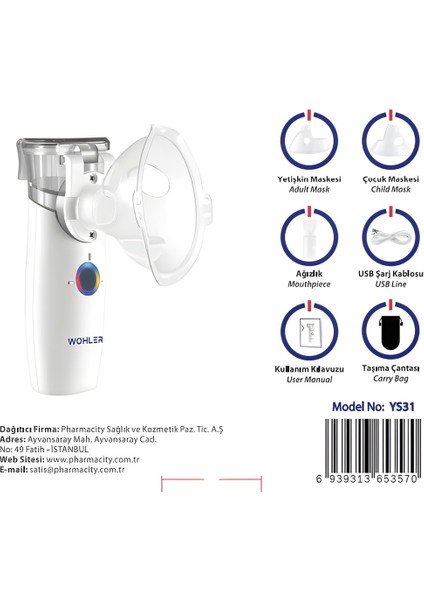 Taşınabilir Mesh Nebulizatör Şarjlı Sessiz Çantalı
