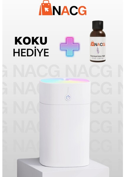 Beyaz H2O Humidifier 400 ml Ulrasonik Hava Nemlendirici Buhar Makinesi ve Aroma Difüzörü. 2 Yıl