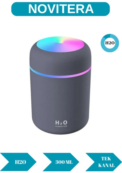 Siyah H2O Humidifier 300 ml Ulrasonik Hava Nemlendirici Buhar Makinesi ve Aroma Difüzörü H2O 2 Yıl
