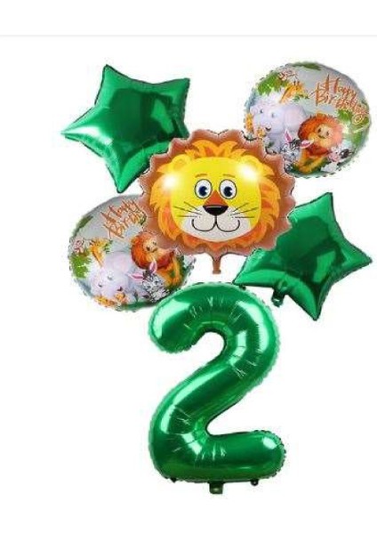 Yeşil Rakam Yıldız Aslan Hayvan Folyo Balon Seti Yaş 2