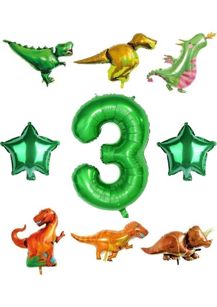 Safari Dinazor Hayvanlar Temalı Yeşil Rakam Folyo Balon Seti Yaş 3