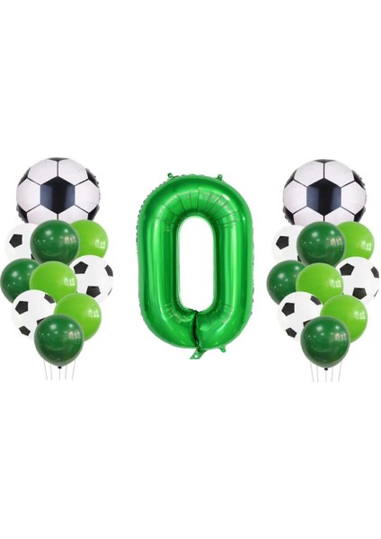 0 Yaş Futbol Temalı Yeşil Rakamlı Balon Seti